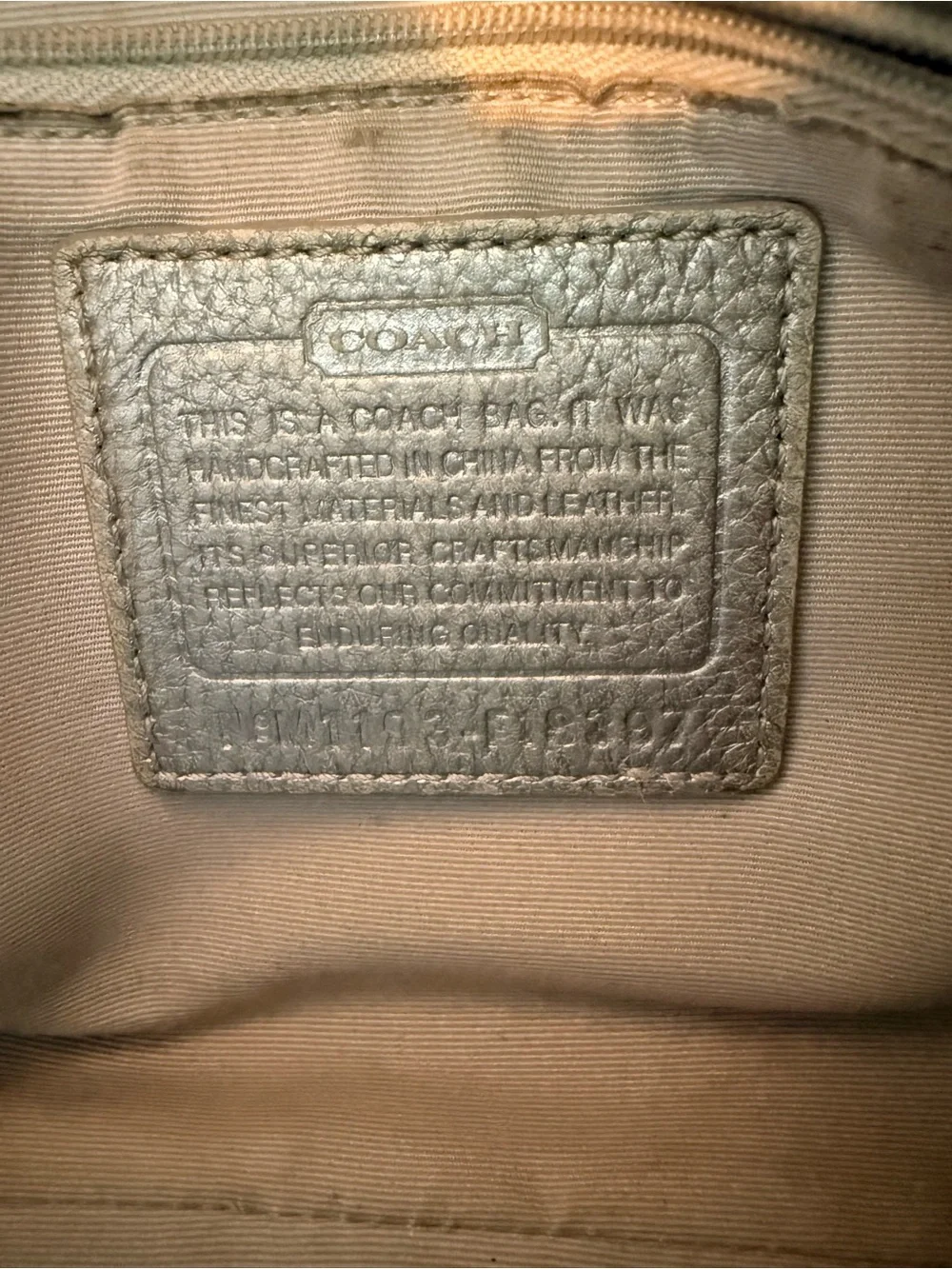 Coach Signature Shoulder Bag in Metallic Light Blue and Cream